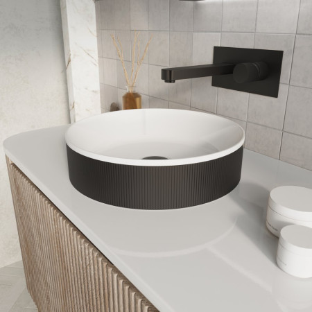 KOKO-BASIN-360-BLK Scudo Koko Matt Black Fluted Countertop Basin Side View