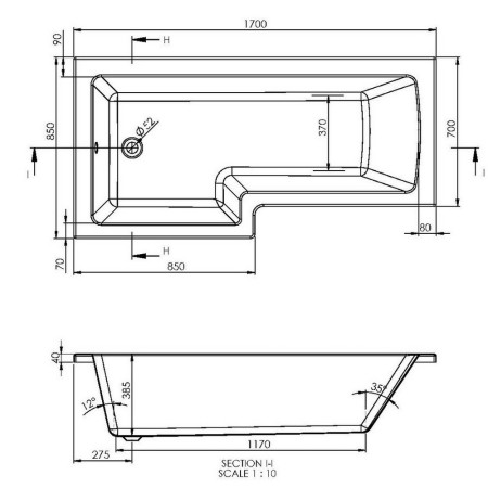 SHOWERBATH004-D Scudo L Shaped 1700 x 850mm Left Handed Shower Bath (3)