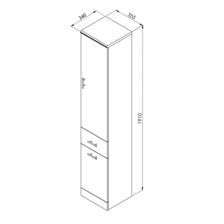 POLAR-TALLUNIT Scudo Lanza 355mm Floor Standing Tall Unit in Gloss White Line Drawing