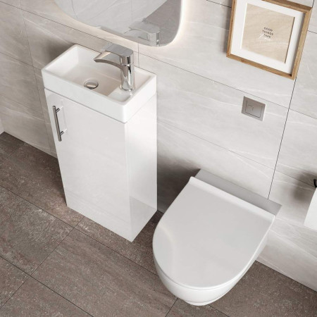 LANZAFLOOR/LANZABASIN Scudo Lanza 400mm Floor Standing Cloakroom Vanity Unit with Basin in Gloss White (4)