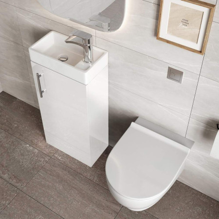 LANZAFLOOR/LANZABASIN Scudo Lanza 400mm Floor Standing Cloakroom Vanity Unit with Basin in Gloss White Lifestyle