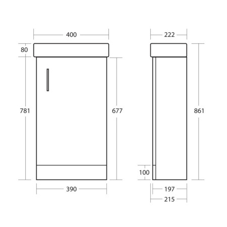 LANZAFLOOR/LANZABASIN Scudo Lanza 400mm Floor Standing Cloakroom Vanity Unit with Basin in Gloss White Dimensions