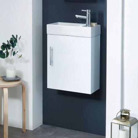 LANZAWALL/LANZABASIN Scudo Lanza 400mm Wall Hung Cloakroom Vanity Unit with Basin in Gloss White Lifestyle