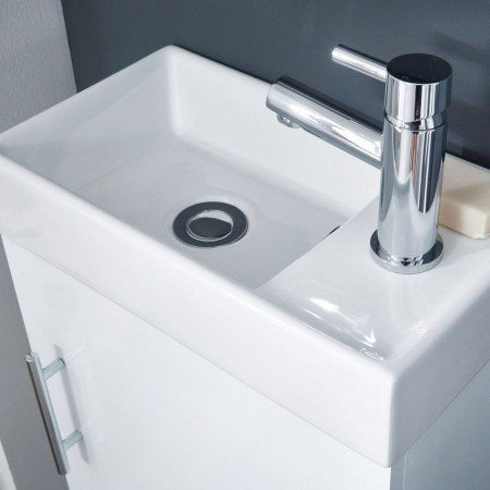 LANZAWALL/LANZABASIN Scudo Lanza 400mm Wall Hung Cloakroom Vanity Unit with Basin in Gloss White with Chrome Tap & Waste