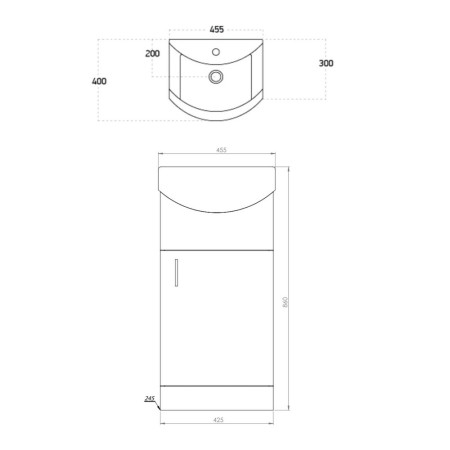 POLAR-450-BASINUNIT/LANZA450BASIN Scudo Lanza 450mm Floor Standing Vanity Unit with Basin in Gloss White (2)