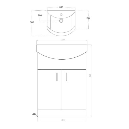 POLAR-550-BASINUNIT/LANZA550BASIN Scudo Lanza 550mm Floor Standing Vanity Unit with Basin in Gloss White (2)