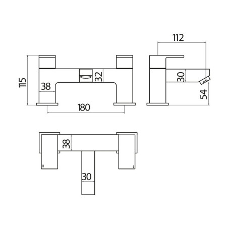 TAP142 Scudo Lanza Bath Filler in Chrome Line Drawing