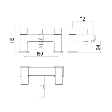 TAP143 Scudo Lanza Bath Shower Mixer in Chrome Line Drawing