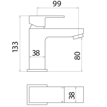 TAP141 Scudo Lanza Mono Basin Mixer with Push Waste in Chrome Line Drawing
