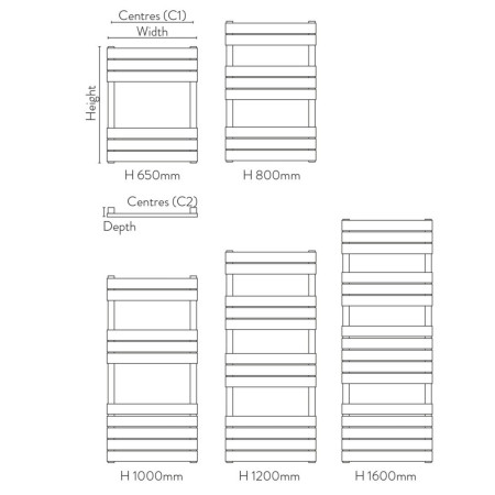 LI-65-40-B Scudo Life 650 x 400mm Towel Radiator in Black Line Drawing