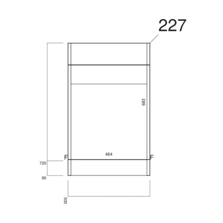 LILI-500WCUNIT-GWTE Scudo Lili 500mm WC Unit in Gloss White Line Drawing