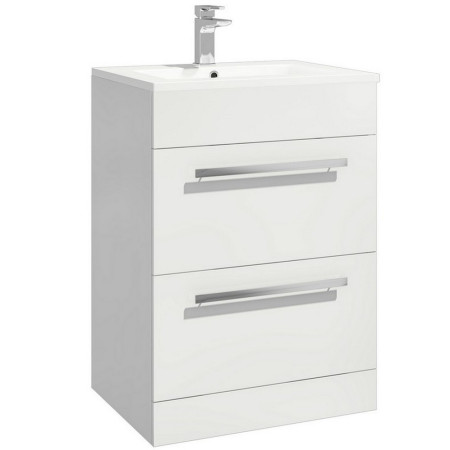 600CAB-LILI-2DRW-WTE/THIN600BASIN Scudo Lili 600mm Drawer Vanity Unit with Basin in Gloss White (1)