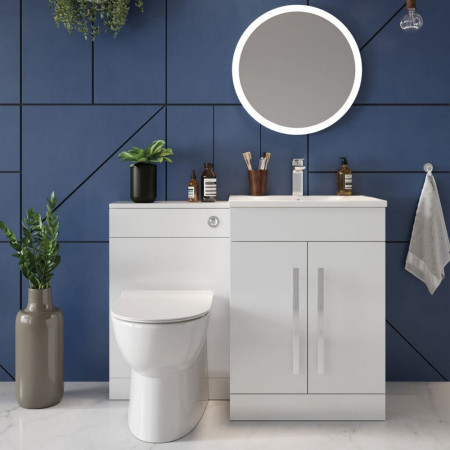 600CAB-LILI-WTE/THIN600BASIN Scudo Lili 600mm Two Door Vanity Unit with Basin in Gloss White Lifestyle