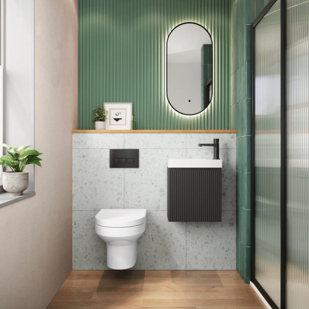 Scudo Linea 400mm Matt Black Wall Hung Cloakroom Vanity Unit and Basin Lifestyle