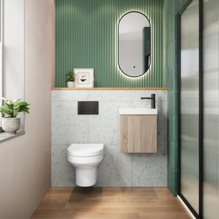 Scudo Linea 400mm Sonoma Oak Wall Hung Cloakroom Vanity Unit and Basin Lifestyle