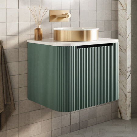 Scudo Linea Curve 600mm Reed Green Wall Hung Vanity Unit and Basin