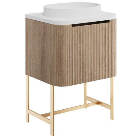 Scudo Linea Curve 600mm Sonoma Oak Wall Hung Vanity Unit and Basin with Frame