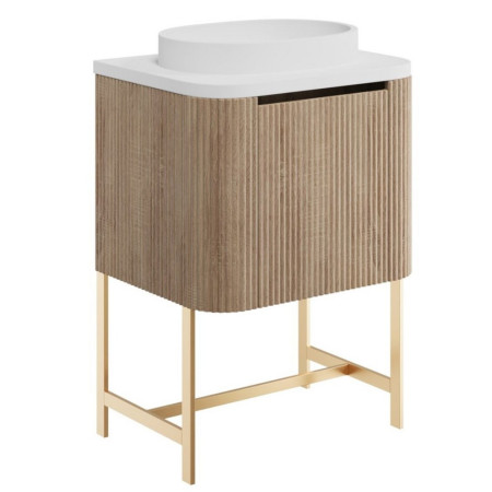 Scudo Linea Curve 600mm Sonoma Oak Wall Hung Vanity Unit with Curved Basin and Frame