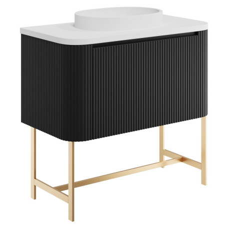 Scudo Linea Curve 900mm Matt Black Wall Hung Vanity Unit and Basin with Frame