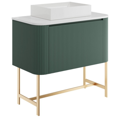 Scudo Linea Curve 900mm Reed Green Wall Hung Vanity Unit with Basin and Frame