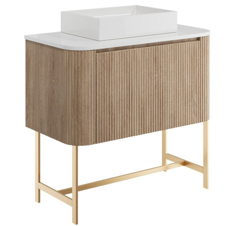 Scudo Linea Curve 900mm Sonoma Oak Wall Hung Vanity Unit with Basin and Frame