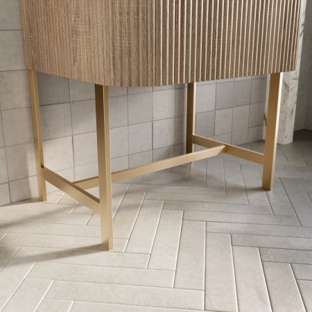 Scudo Linea Curve 900mm Sonoma Oak Wall Hung Vanity Unit with Basin and Frame Leg Set