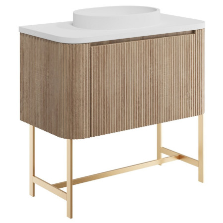 Scudo Linea Curve 900mm Sonoma Oak Wall Hung Vanity Unit and Basin with Frame