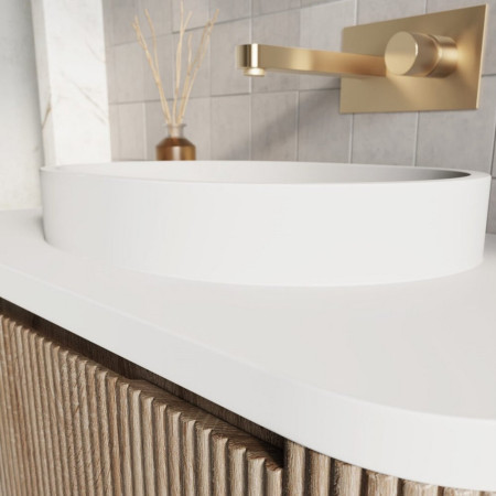 Scudo Linea Curve 900mm Sonoma Oak Wall Hung Vanity Unit with Curved Basin and Frame