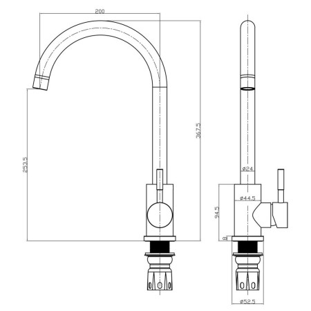 KT45 Scudo Manhattan Brushed Bronze Kitchen Mixer Tap Line Drawing