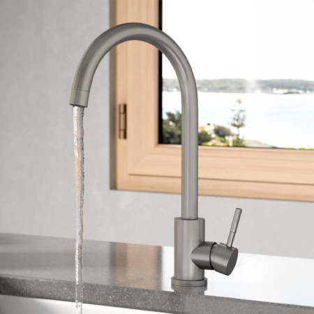 KT42 Scudo Manhattan Brushed Stainless Steel Kitchen Mixer Tap Lifestyle
