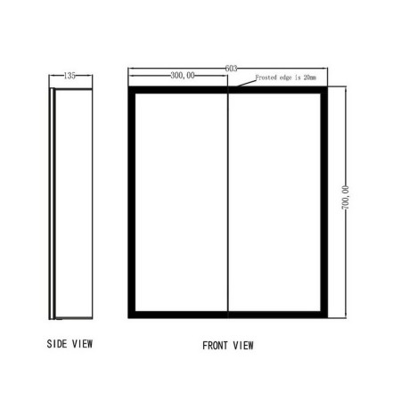 MIA-600X700-CAB Scudo Mia LED 600 x 700mm Double Door Mirror Cabinet Line Drawing