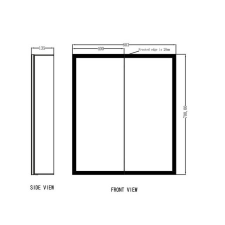 MIA-800X700-CAB Scudo Mia LED 800 x 700mm Double Door Mirror Cabinet Line Drawing