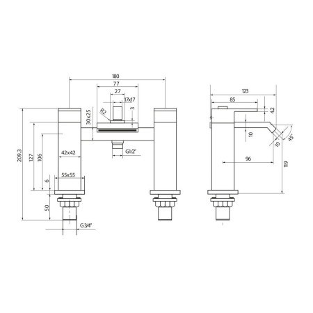 TAP123 Scudo Miami Bath Shower Mixer in Chrome Line Drawing