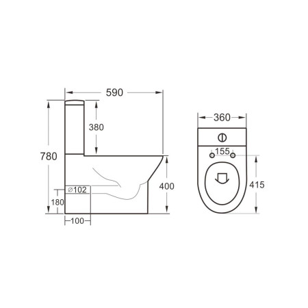 Scudo Middleton Rimless Closed Back Pan with Seat & Cistern Line Drawing