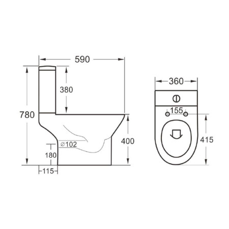 Scudo Middleton Rimless Open Back Pan with Seat & Cistern Line Drawing