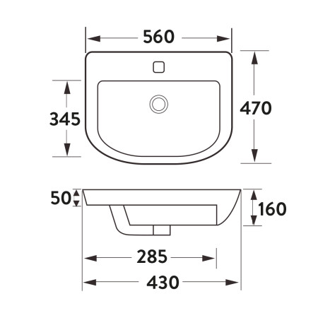 MIDDLETON-RECESSED Scudo Middleton Semi Recessed Basin Line Drawing