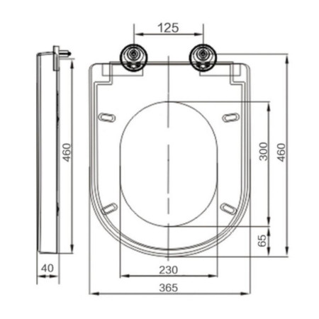 999-SEAT-SLIM Scudo Middleton Slim Heavy Soft Closing Toilet Seat Line Drawing