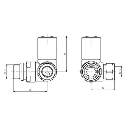 TRV003 Scudo Modern Corner Radiator Valves in Chrome Line Drawing