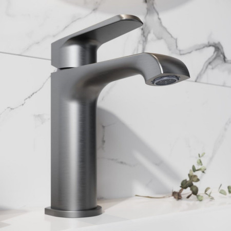 MON-015 Scudo Montana Mini Mono Basin Mixer in Gunmetal Spout Close Up