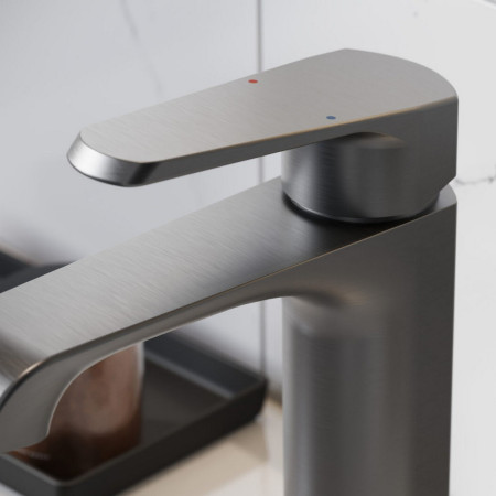 MON-015 Scudo Montana Mini Mono Basin Mixer in Gunmetal Lever Close Up