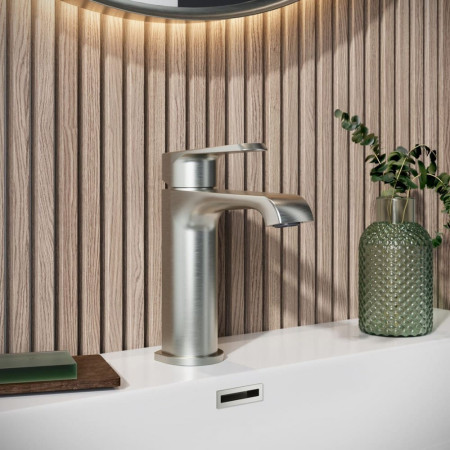 MON-008 Scudo Montana Mono Basin Mixer in Brushed Nickel Lifestyle