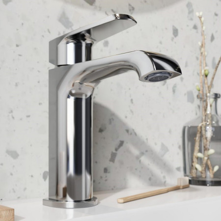 MON-011 Scudo Montana Mini Mono Basin Mixer in Chrome Spout Close Up