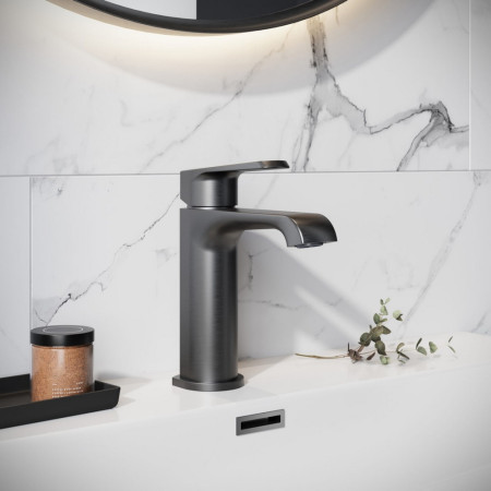 MON-010 Scudo Montana Mono Basin Mixer in Gunmetal Bathroom Setting