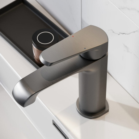 MON-010 Scudo Montana Mono Basin Mixer in Gunmetal Installed on a Basin