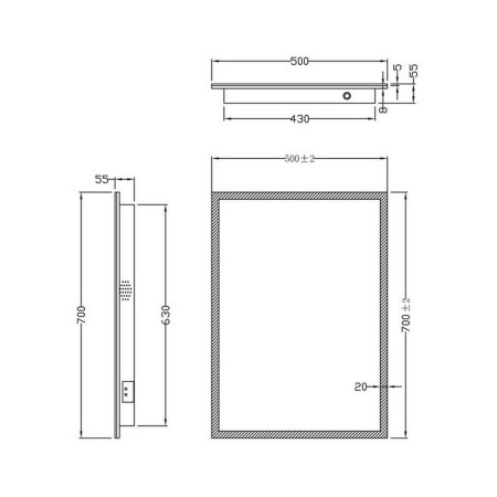 MIRROR004USB Scudo Mosca LED 500 x 700mm Bluetooth Mirror with Demister Pad and Shaver Socket (5)