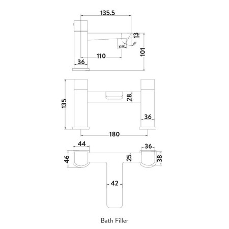TAP242L Scudo Muro Bath Filler in Chrome Line Drawing