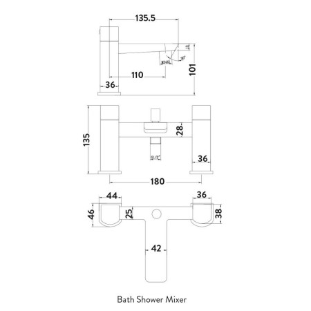 TAP243L Scudo Muro Bath Shower Mixer in Chrome Line Drawing