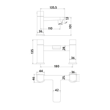 BLACK243ORBL Scudo Muro Bath Shower Mixer in Matt Black Line Drawing