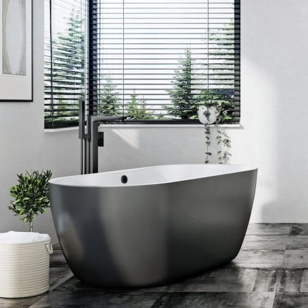 BLACK240ORB Scudo Muro Freestanding Bath Shower Mixer in Matt Black Lifestyle