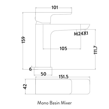 BR-BRASS241 Scudo Muro Mono Basin Mixer with Push Waste in Brushed Brass Line Drawing